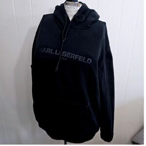 Karl Lagerfeld Paris Black Hoodie Sweatshirt Pullover Mens Med Streetwear Flaw